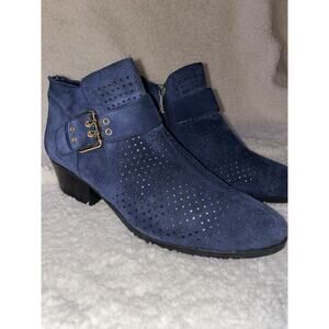 Karl Lagerfeld Boots Womens 11 M Ankle Shoes Amica Blue Perforated Suede Buckle
